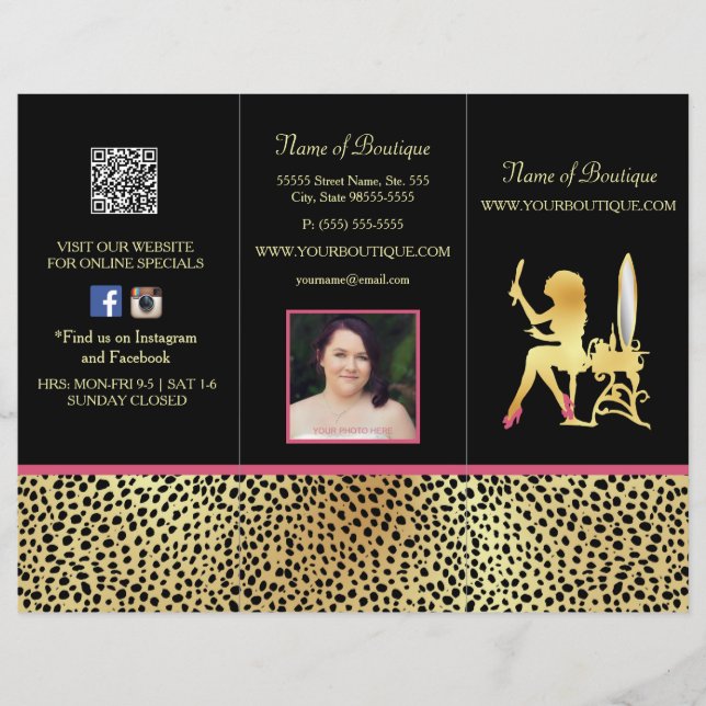 Pink Gold Cheetah Trifold Produktbroschüre (Vorderseite)