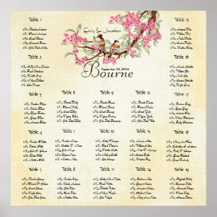 Pink Gold Cherry Blossom Vintag Love Bird Wedding Poster