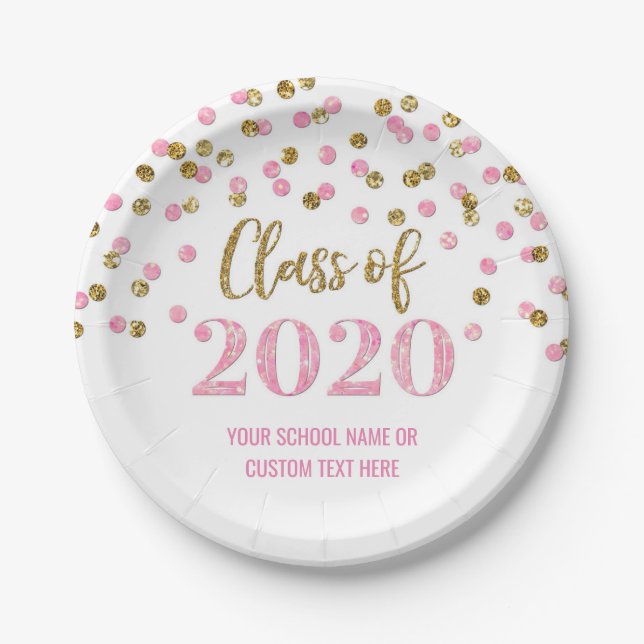 Pink Gold Confetti Abschluss 2020 Pappteller (Vorderseite)