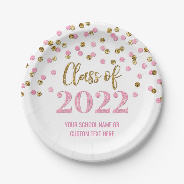 Pink Gold Confetti Abschluss 2022 Pappteller (Vorderseite)