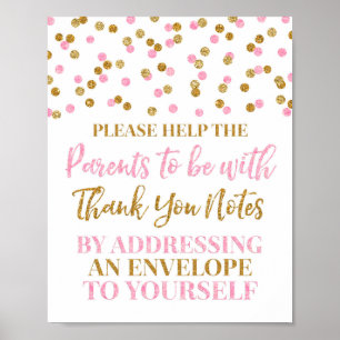 Pink Gold Confetti Adresse eine Babydusche Poster