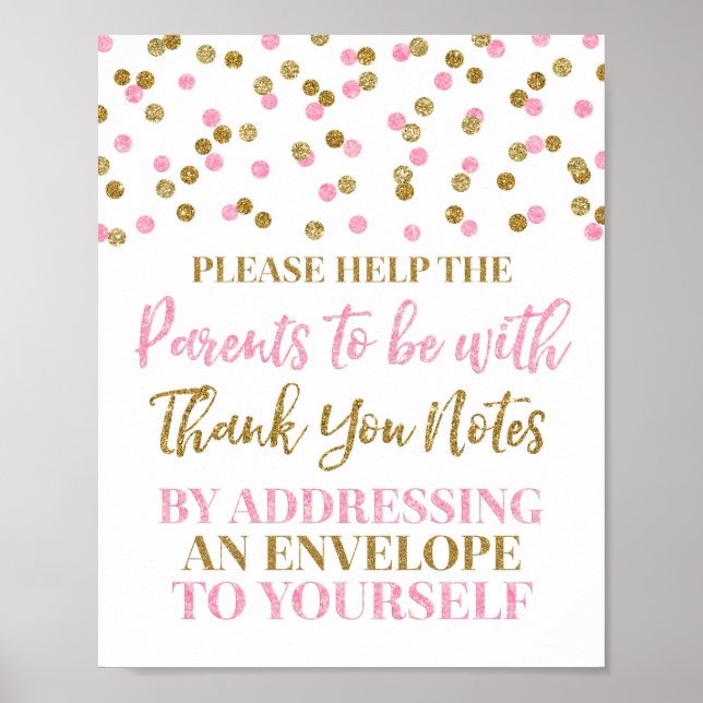 Pink Gold Confetti Adresse eine Babydusche Poster (Vorne)