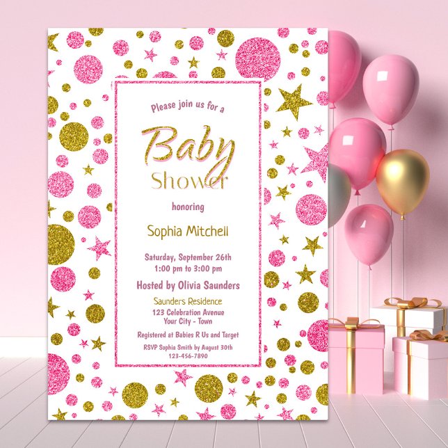 Pink Gold Confetti Baby Dusche Einladung (Von Creator hochgeladen)