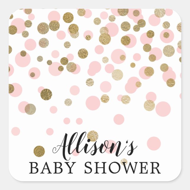 Pink Gold Confetti Baby Dusche Umschlag Aufkleber (Vorderseite)