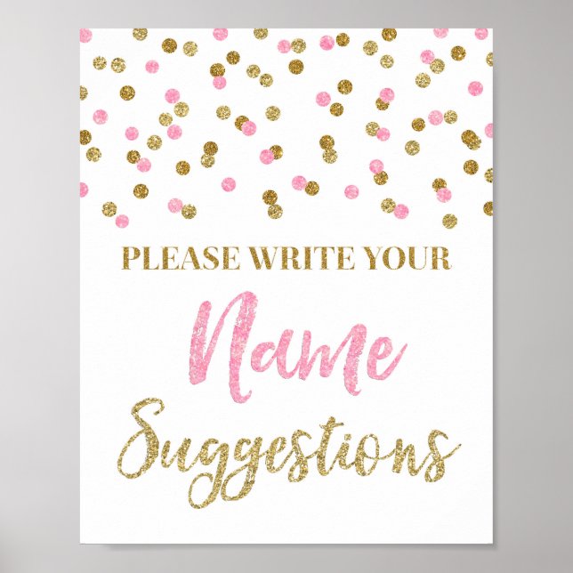 Pink Gold Confetti Baby Dusche Vorschläge Poster (Vorne)