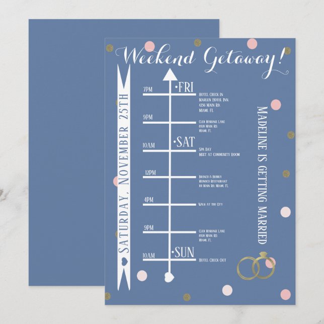 Pink Gold Confetti Bachelorette Wochenende Abenteu Einladung (Vorne/Hinten)