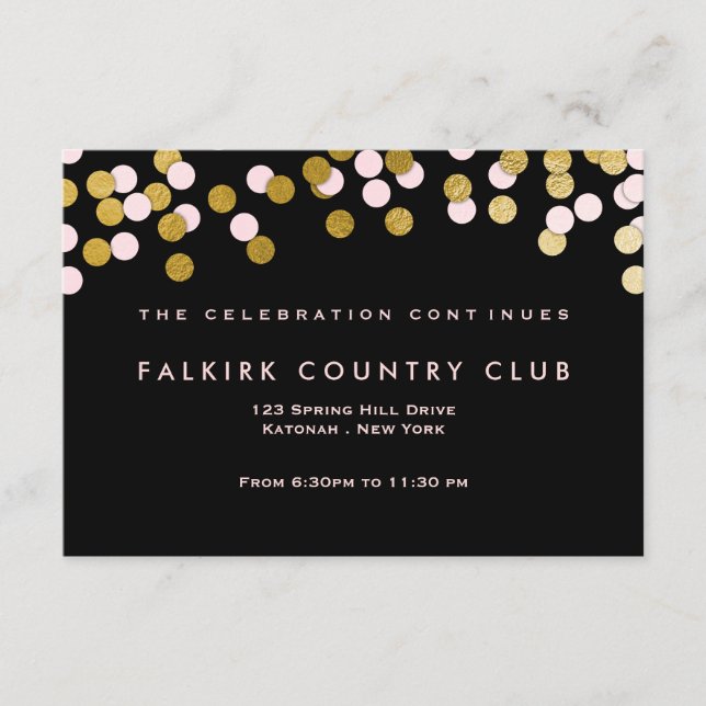 Pink | Gold Confetti Bat Mitzvah Empfang Card Begleitkarte (Vorderseite)