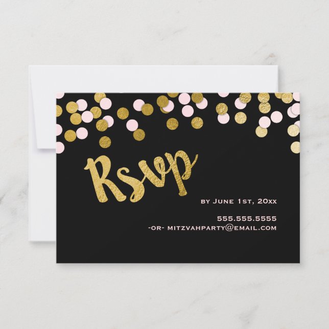 Pink | Gold Confetti Bat Mitzvah UAWG Response RSVP Karte (Vorderseite)