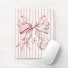 Pink Gold Confetti Bow Monogram Name Mousepad