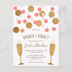 Pink & Gold Confetti Brunch & Bubbly Einladungen