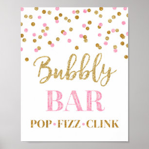 Pink Gold Confetti Bubbly Bar Sign Poster