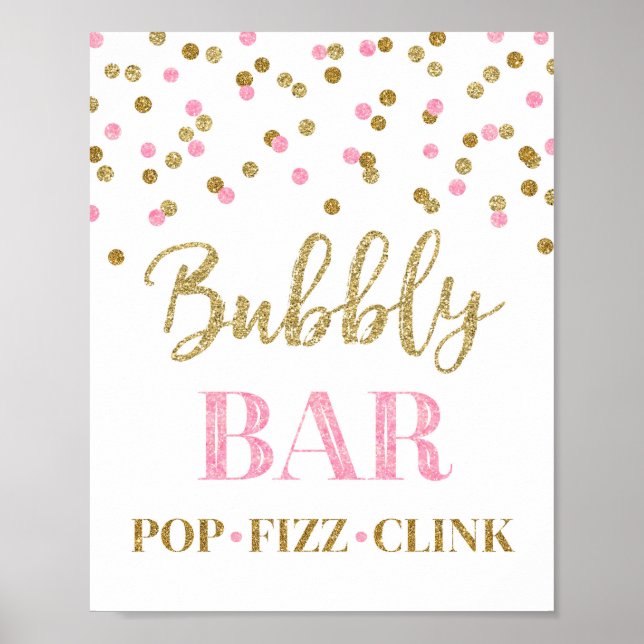 Pink Gold Confetti Bubbly Bar Sign Poster (Vorne)