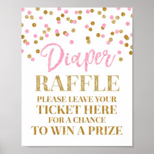 Pink Gold Confetti Diaper Raffle Baby Duschzeichen Poster