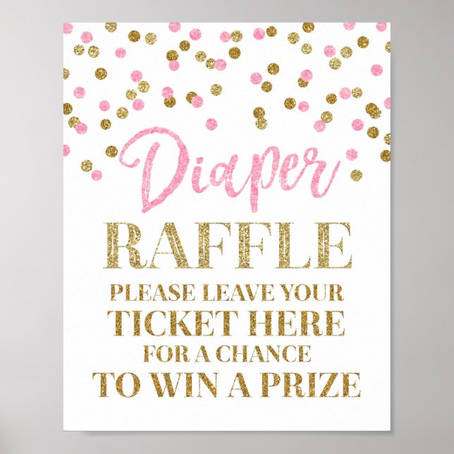 Pink Gold Confetti Diaper Raffle Baby Duschzeichen Poster (Vorne)
