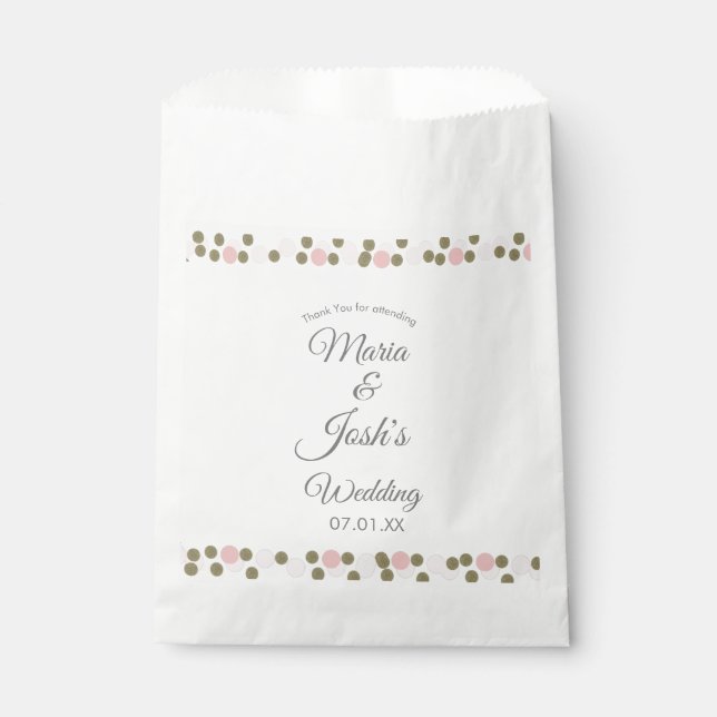 Pink Gold Confetti Dots Border Wedding Geschenktütchen (Vorderseite)