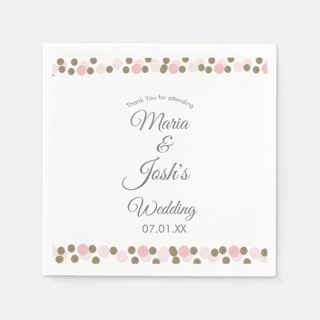 Pink Gold Confetti Dots Border Wedding Serviette (Vorderseite)