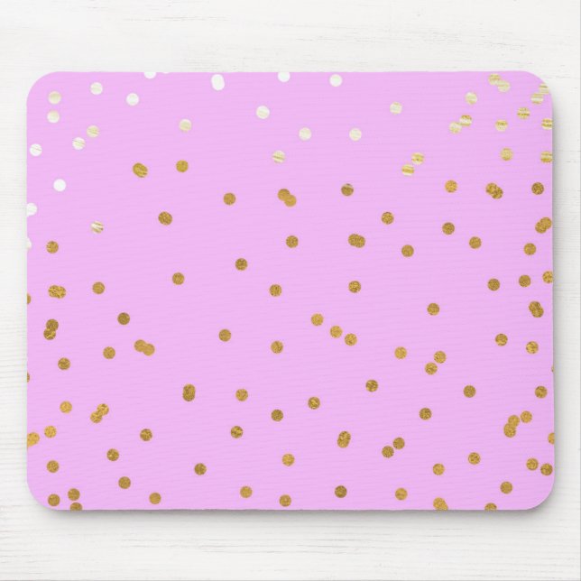 Pink & Gold Confetti Dots Moderner Glamour Glam Mousepad (Vorne)