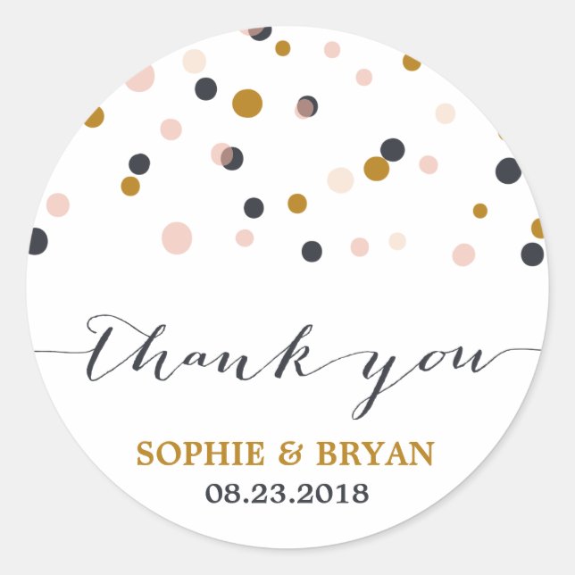Pink & Gold Confetti Dots Vielen Dank Sticker (Vorderseite)
