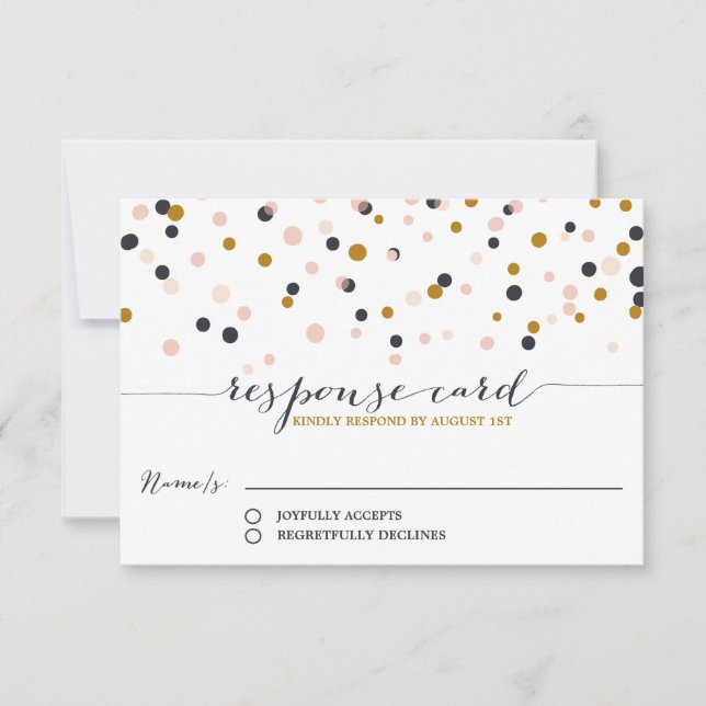 Pink & Gold Confetti Dots Wedding RSVP Card (Vorderseite)