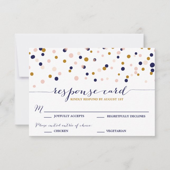 Pink & Gold Confetti Dots Wedding RSVP Card II (Vorderseite)