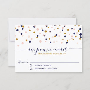 Pink & Gold Confetti Dots Wedding RSVP Card II Karte