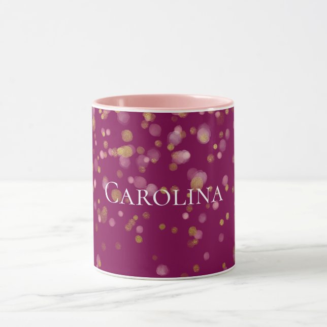 Pink Gold Confetti Glam Dots Name Tasse (Zentrum)