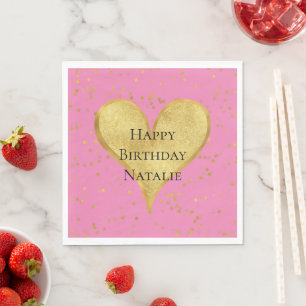 Pink Gold Confetti Herz Serviette