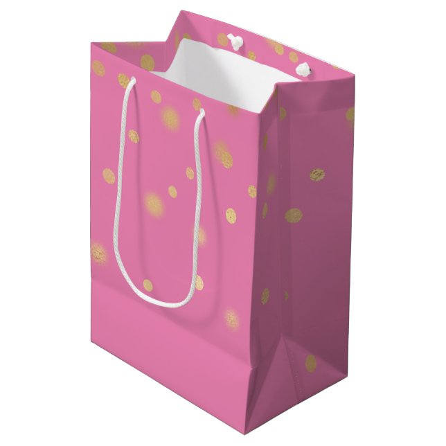 Pink Gold Confetti Mittlere Geschenktüte (Vorderseite Schrägansicht)