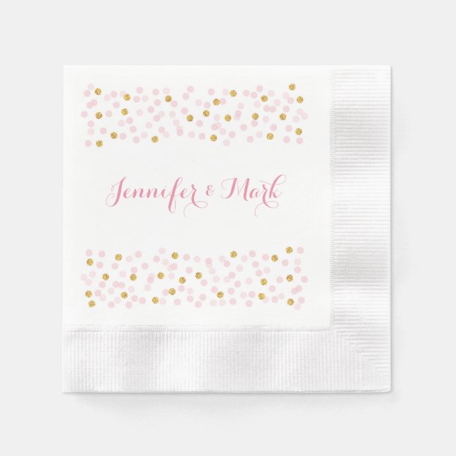 Pink & Gold Confetti Personalisierte Hochzeit Napk Serviette (Vorderseite)