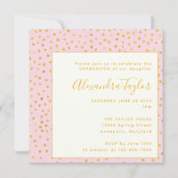 Pink Gold Confetti Polka Dots Graduation Party