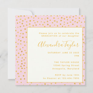 Pink Gold Confetti Polka Dots Graduation Party Einladung