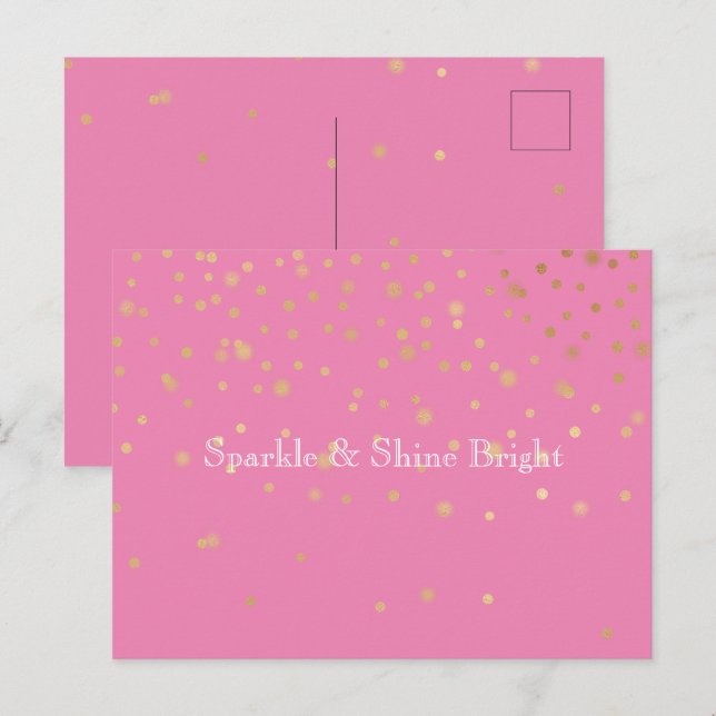 Pink Gold Confetti Postkarte (Vorne/Hinten)