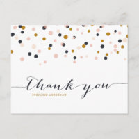 Pink & Gold Confetti Punkte Vielen Dank Postcard