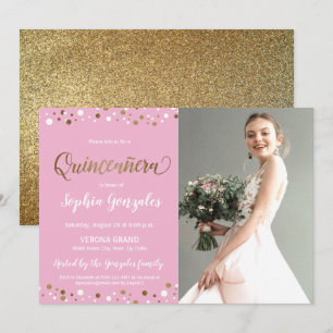 Pink Gold Confetti Quinceanera Foto 15. Einladung
