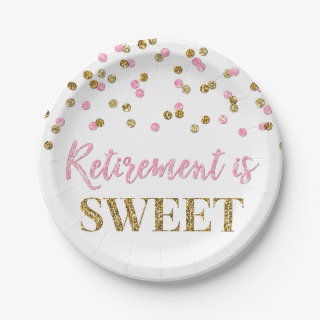 Pink Gold Confetti Retirement ist Sweet Pappteller (Vorderseite)