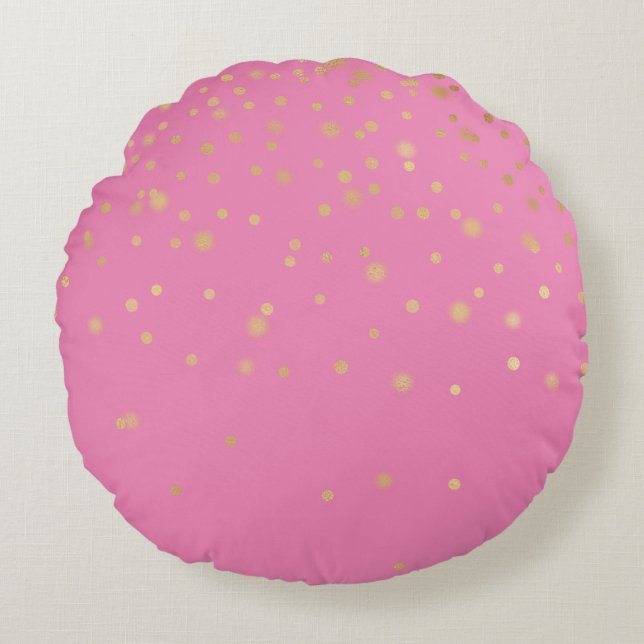 Pink Gold Confetti Rundes Kissen (Vorderseite)