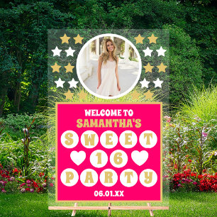 Pink Gold Confetti Stars Foto Sweet 16 Willkommen Acrylschild