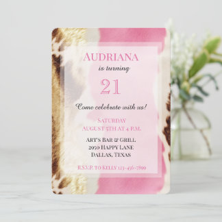 Pink Gold Creme Cowgirl Cowhide Birthday Einladung