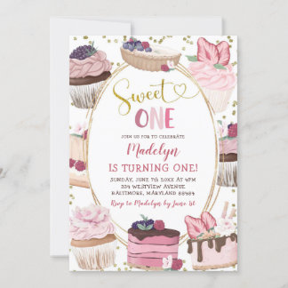 Pink Gold Cupcake Sweet One Birthday Einladung