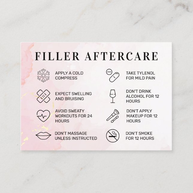 Pink Gold Custom Logo Filler Aftercare Card Visitenkarte (Rückseite)
