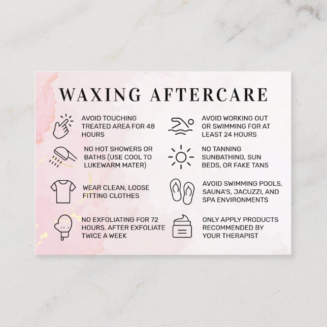 Pink Gold Custom Logo Waxing Aftercare Card Visitenkarte (Rückseite)