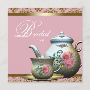 Pink Gold Damask Bridal Teedusche Einladung