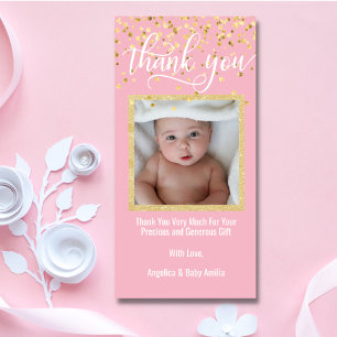 Pink Gold DANK YOU Baby Shower GIRL   FOTO Dankeskarte