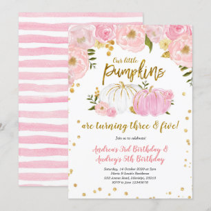 Pink Gold Deux Petits Citrouilles Invitation Anniv