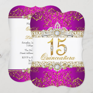 Pink Gold Diamond Glamour Quinceanera Einladung