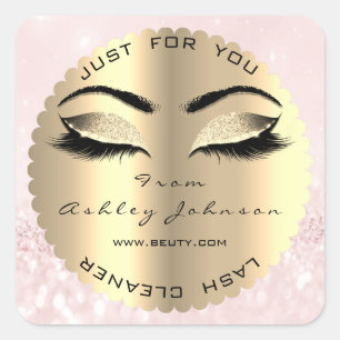 Pink Gold Diamond Glitzer Lash Cleaner Square Quadratischer Aufkleber