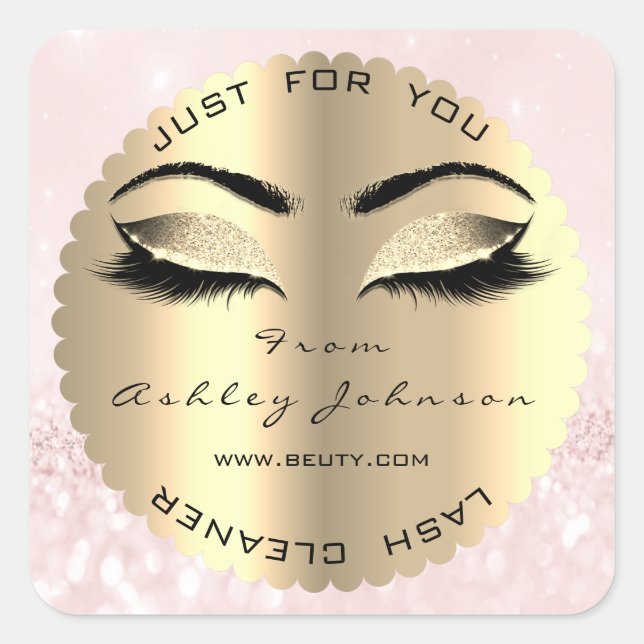Pink Gold Diamond Glitzer Lash Cleaner Square Quadratischer Aufkleber (Vorderseite)