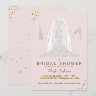 Pink & Gold Diamond Hochzeitskleid Brautparty Einladung