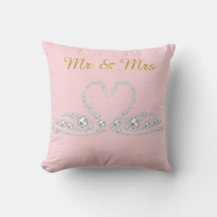 PINK GOLD DIAMOND SWAN CUSHION WEDING KISSEN