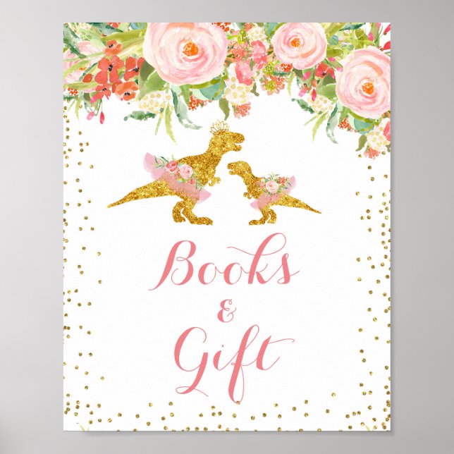 Pink Gold Dino Girl Aquarell Gift Poster (Vorne)